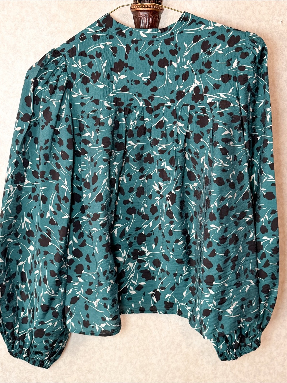 Who What Wear Teal Floral Button Front Peasant Blouse Medium Boho Cottagecore - Picture 3 of 8